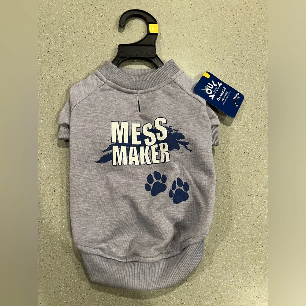 NWT - Youly The Maverick Pet “Mess Maker” T-Shirt - Gray / Navy‎ - Size S